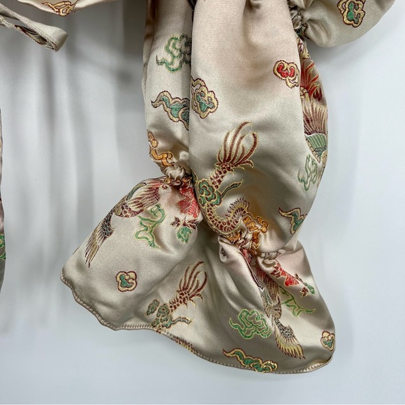 ASOS Design Puff Sleeve Top Champagne Jacquard Tank Asian Dragon Cropped US 6 - Picture 5 of 9